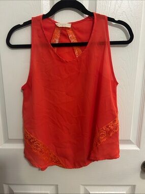 Elodie Orange-Red Tank Top with Lace-Accents